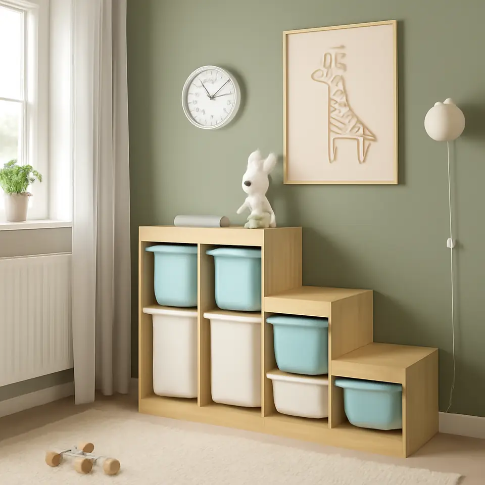 Møbelmontering TROFAST Opbevaringskombination med bokse, lys fyr med hvid bejdse hvid/lyseblå, 94x44x91 cm | Samling af Møbler i Rødovre & Kbh