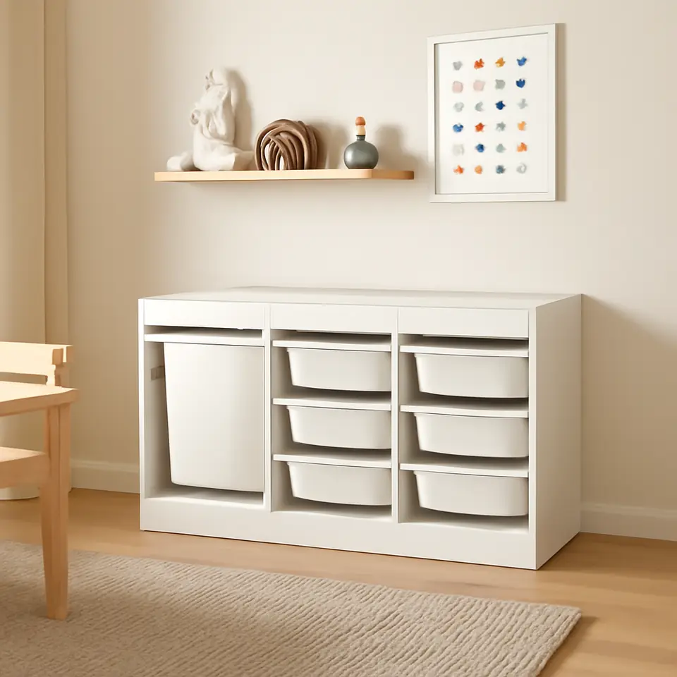 Møbelmontering TROFAST Opbevaringskombination med bokse, hvid/hvid, 99x44x56 cm | Professionel Møbelmontør