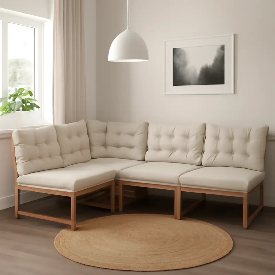 Møbelmontering NÄMMARÖ 3-pers. modulhjørnesofa, udendørs lysebrun med bejdse/Kuddarna lys grå-beige | Fast Pris i Storkøbenhavn