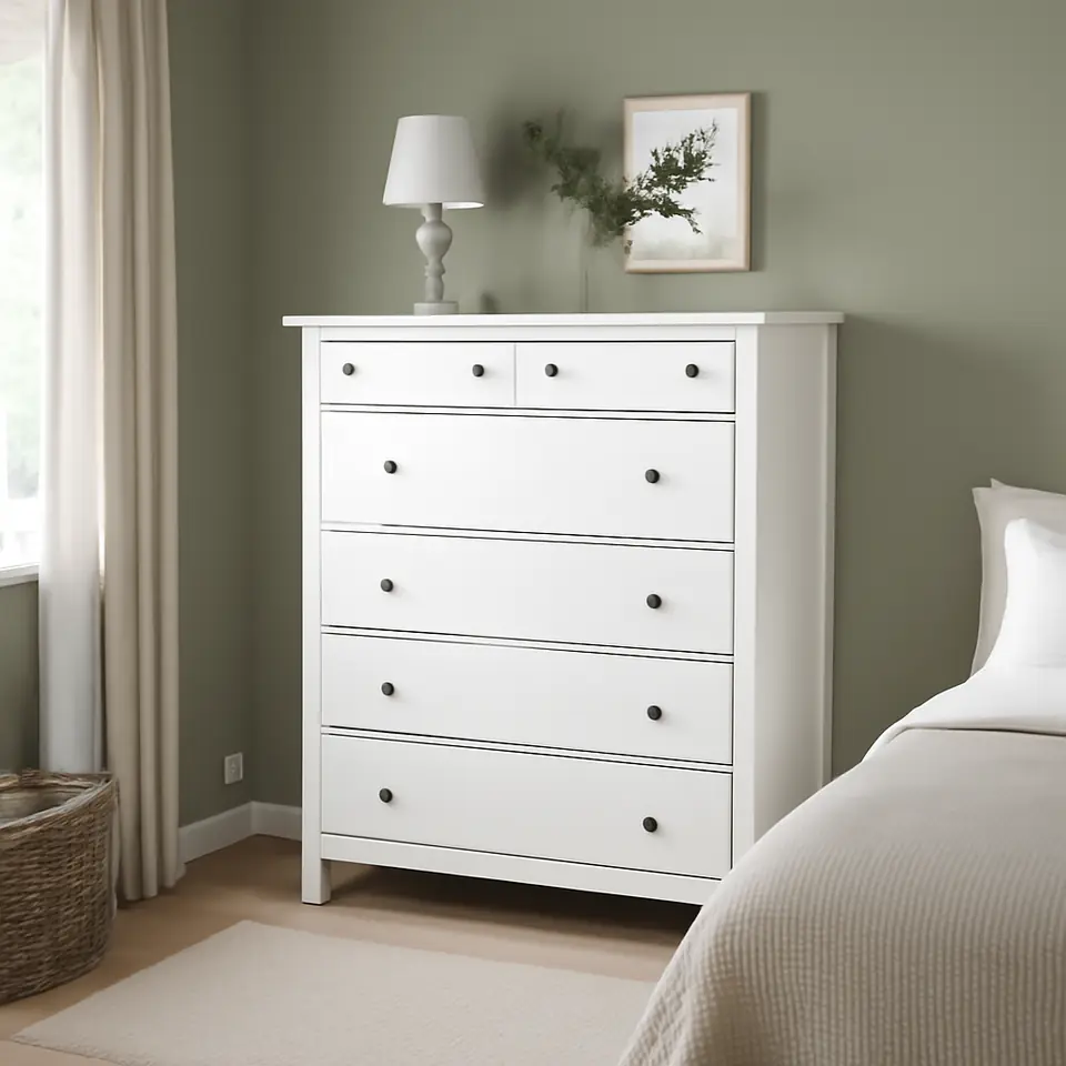 Møbelmontering HEMNES Kommode 6 skuffer, hvid bejdse, 108×131 cm | Samling af Møbler i Rødovre & Kbh