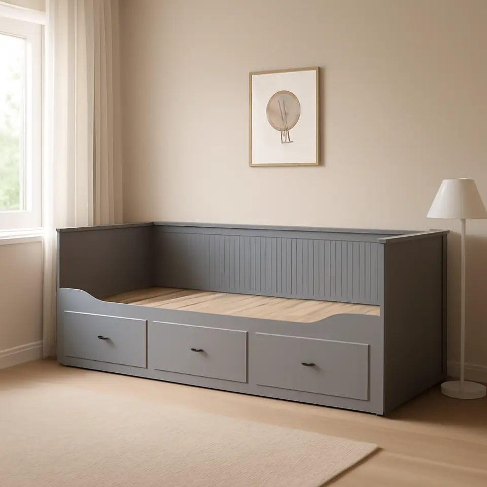 Møbelmontering HEMNES Sengestel, sovesofa, med 3 skuffer, grå, 80×200 cm | Billig & Hurtig i København