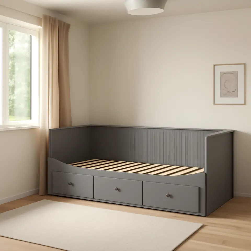 Møbelmontering HEMNES Sengestel, sovesofa, med 3 skuffer, grå, 80×200 cm | Fast Pris i Storkøbenhavn