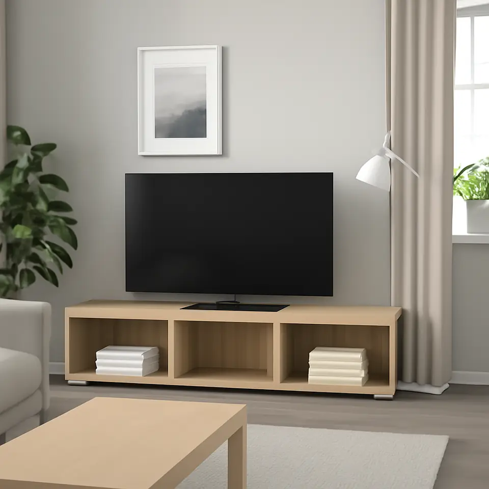 Møbelmontering BESTÅ Tv-bord, egetræsmønster med hvid bejdse, 180x40x38 cm | Professionel Møbelmontør