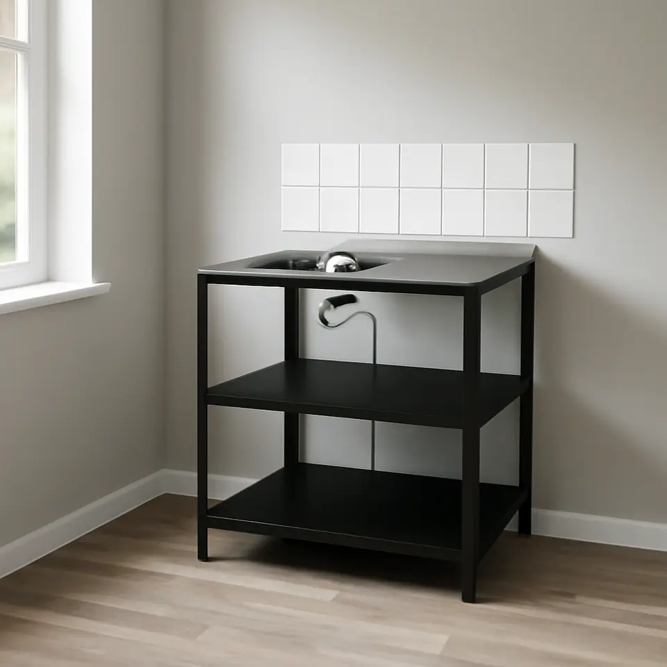 Møbelmontering GRILLSKÄR Bord til vask, sort/rustfrit stål udendørs, 86×61 cm | Fast Pris i Storkøbenhavn