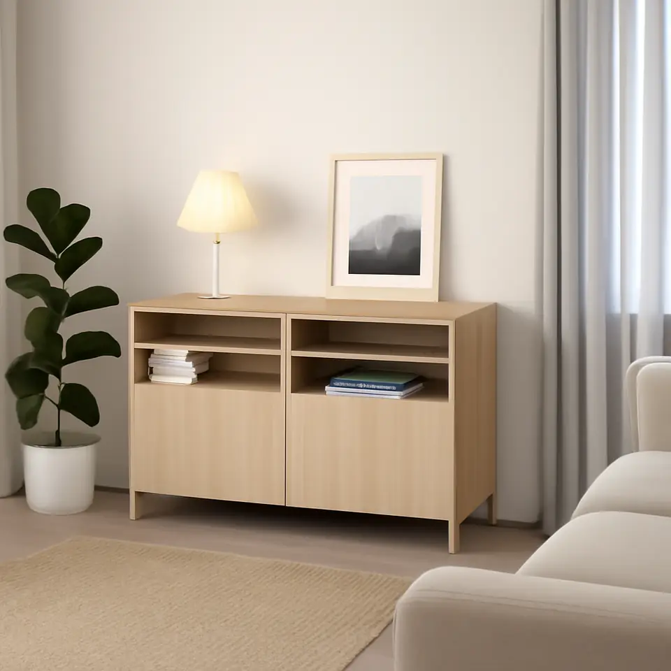 Møbelmontering BESTÅ Tv-bord med låger, egetræsmønster med hvid bejdse/Lappviken/Stubbarp egetræsmønster med hvid bejdse, 120x42x74 cm | Billig & Hurtig i København