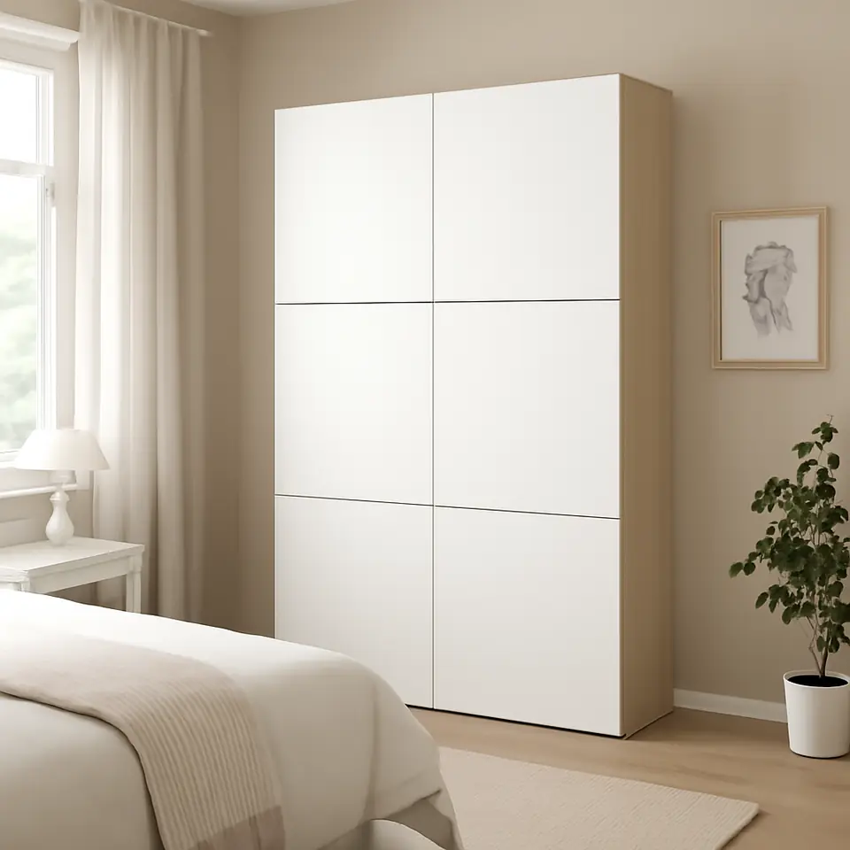 Møbelmontering BESTÅ Opbevaring med låger, egetræsmønster med hvid bejdse/Lappviken hvid, 120x42x193 cm | Professionel Møbelmontør