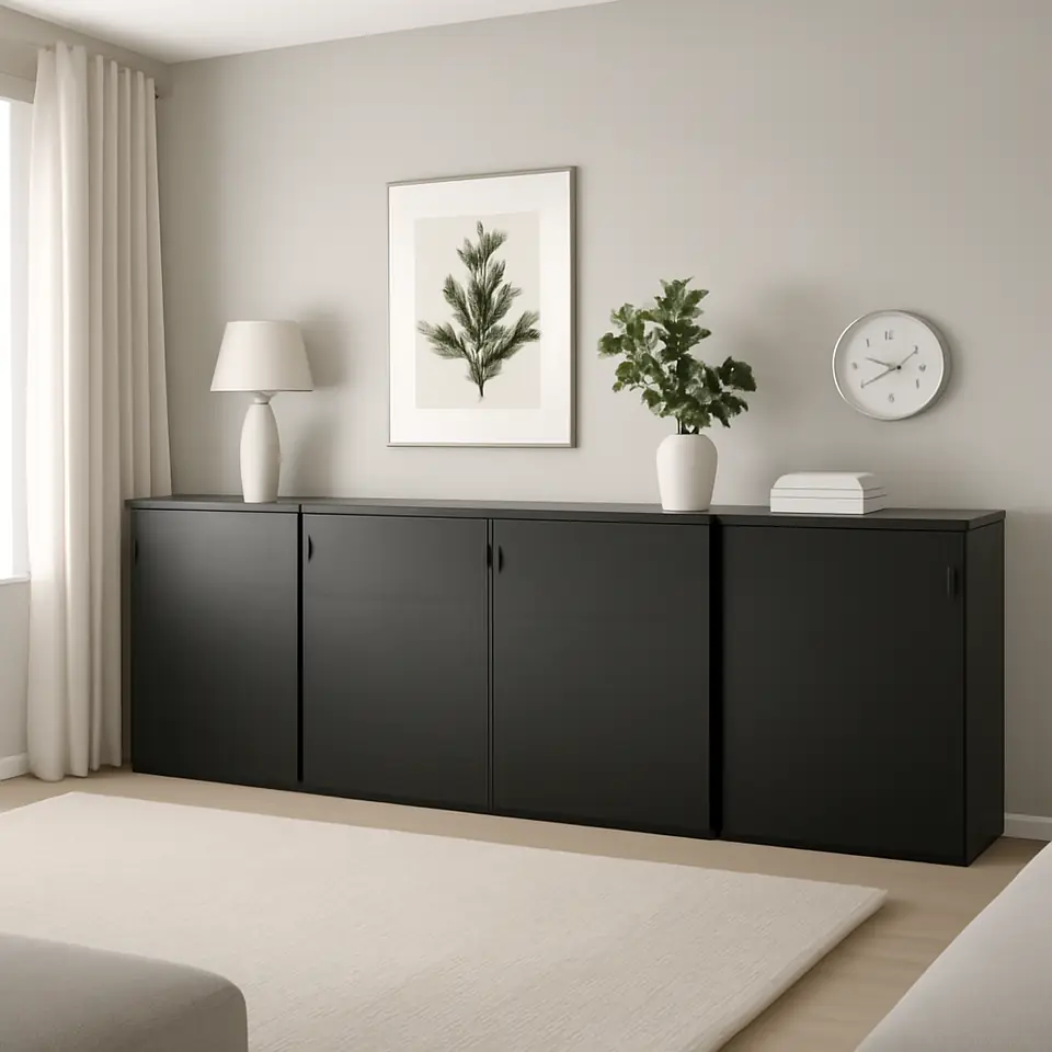 Møbelmontering GALANT Opbevaring med skydedøre, asketræsfiner med sort bejdse, 320×120 cm | Få et tilbud i dag