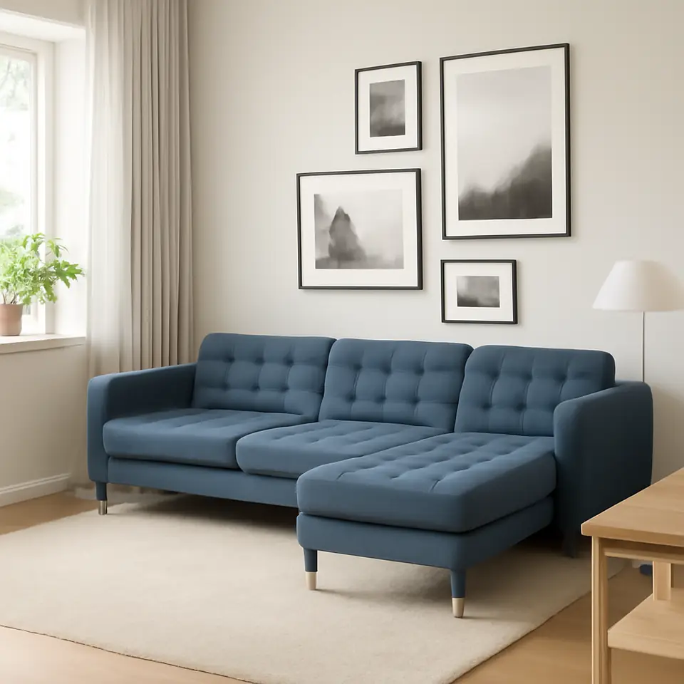 Møbelmontering LANDSKRONA 4-pers. sofa, med chaiselong/Gunnared blå/metal | Billig & Hurtig i København