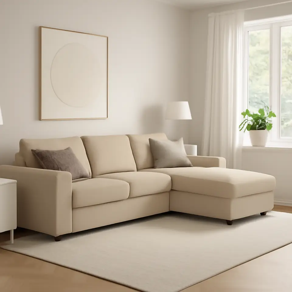Møbelmontering VIMLE 4-pers. sofa med chaiselong, med brede armlæn/Hallarp beige | Billig & Hurtig i København