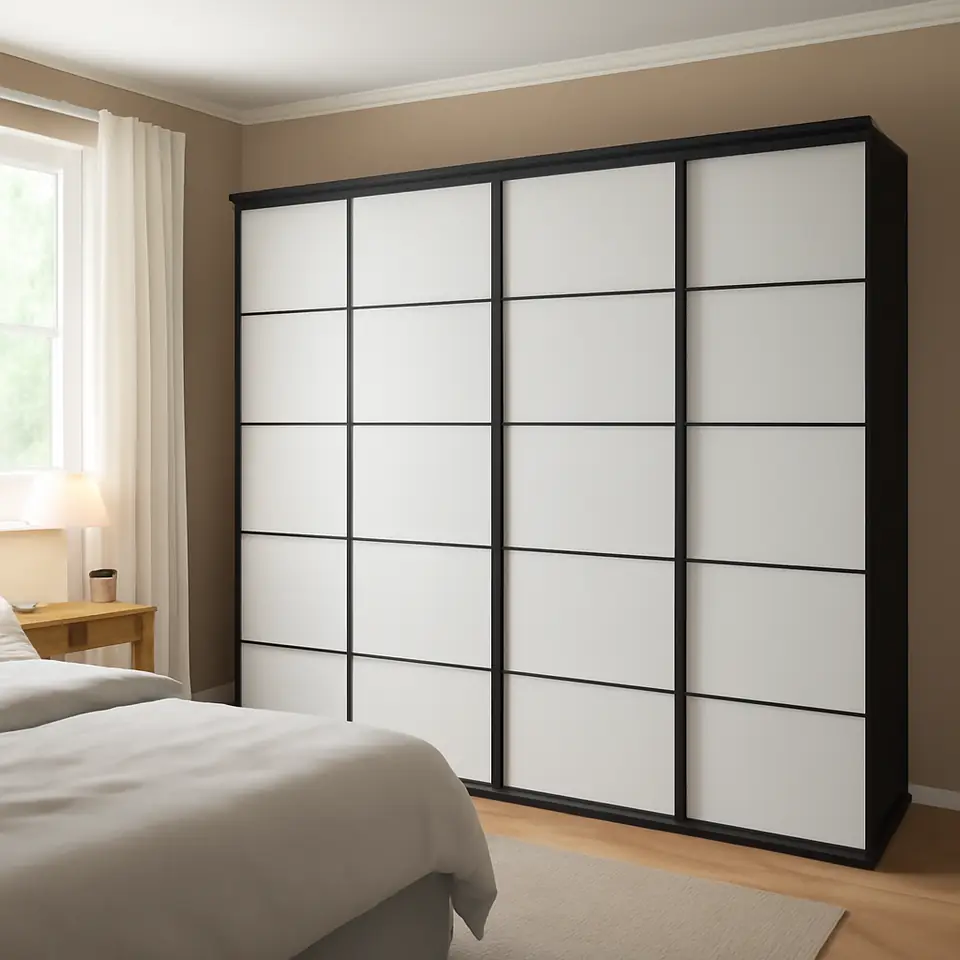 Møbelmontering SKYTTA / SVARTISDAL Skydedør, kombination, sort/hvid papir, 351×240 cm | Samling af Møbler i Rødovre & Kbh