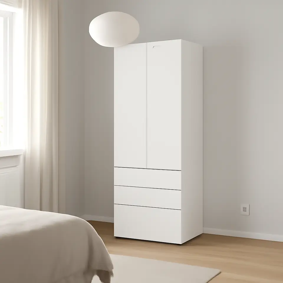 Møbelmontering SMÅSTAD / PLATSA Garderobeskab, hvid hvid/med 3 skuffer, 60x42x181 cm | Fast Pris i Storkøbenhavn