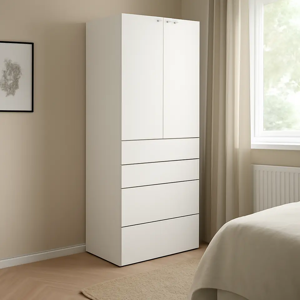 Møbelmontering SMÅSTAD / PLATSA Garderobeskab, hvid hvid/med 4 skuffer, 60x57x181 cm | Professionel Møbelmontør