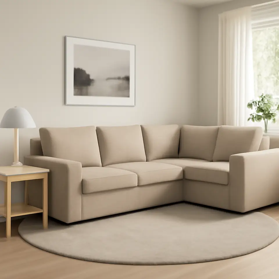 Møbelmontering VIMLE Betræk til hjørnesofa, 4-pers., med brede armlæn/Hillared beige | Få et tilbud i dag