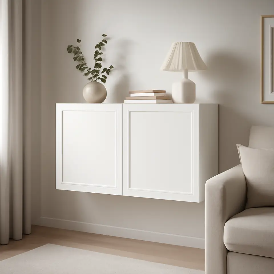 Møbelmontering BESTÅ Vægmonteret skabskombination, hvid/Hanviken hvid, 120x42x64 cm | Billig & Hurtig i København