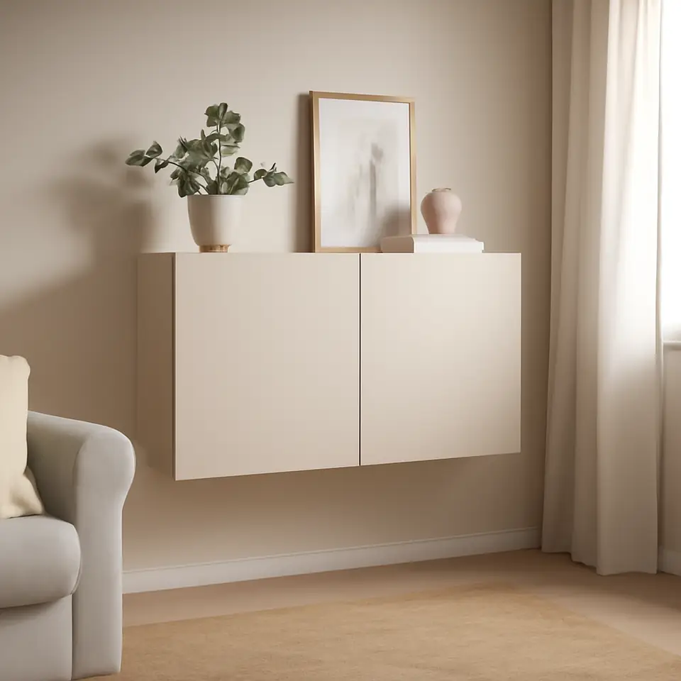 Møbelmontering BESTÅ Vægmonteret skabskombination, hvid Lappviken/lysegrå/beige, 120x42x64 cm | Samling af Møbler i Rødovre & Kbh