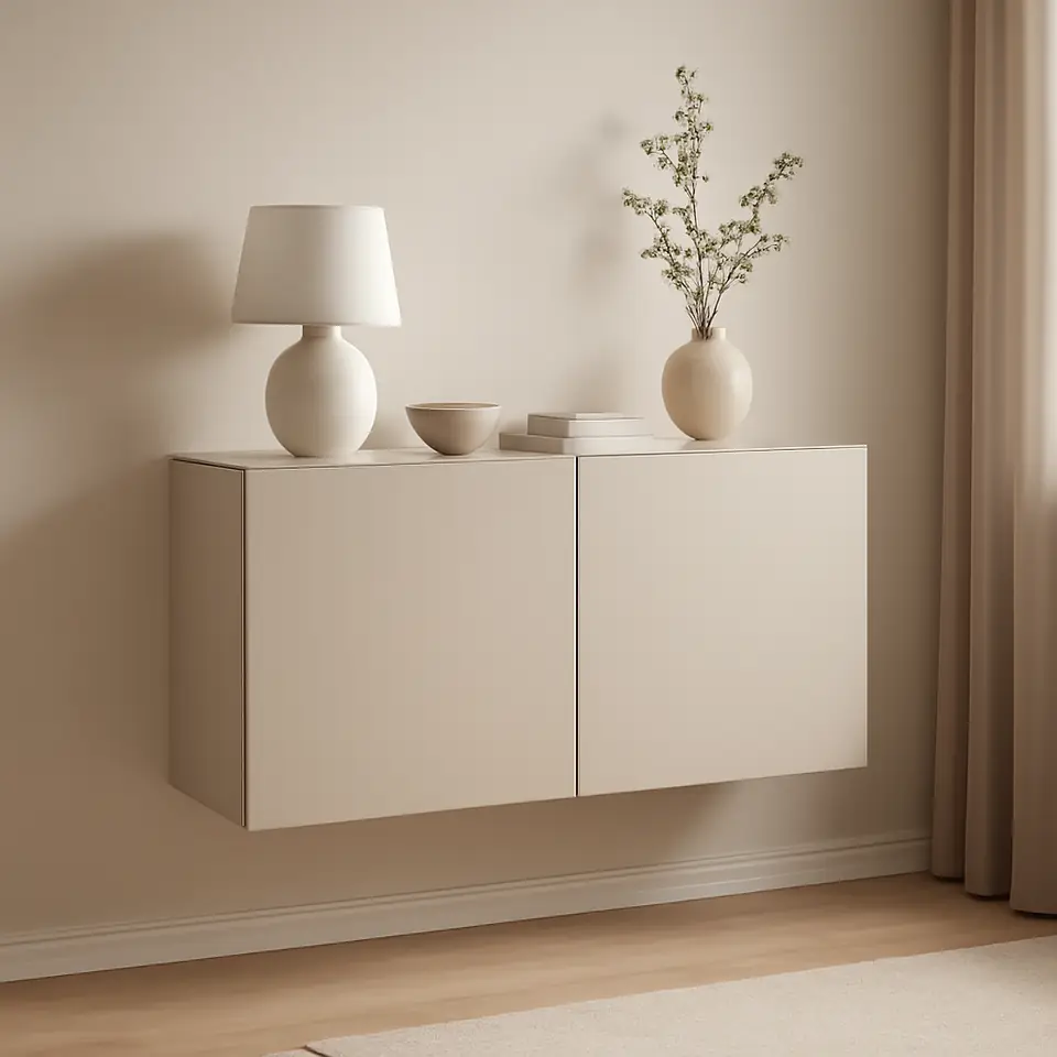 Møbelmontering BESTÅ Vægmonteret skabskombination, hvid Lappviken/lysegrå/beige, 120x42x64 cm | Få et tilbud i dag
