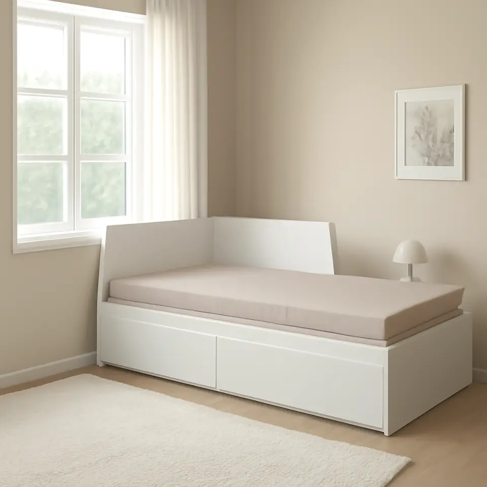 Møbelmontering FLEKKE Sovesofa 2 skuffer/2 madrasser, hvid/Vannareid fast, 80×200 cm | Få et tilbud i dag