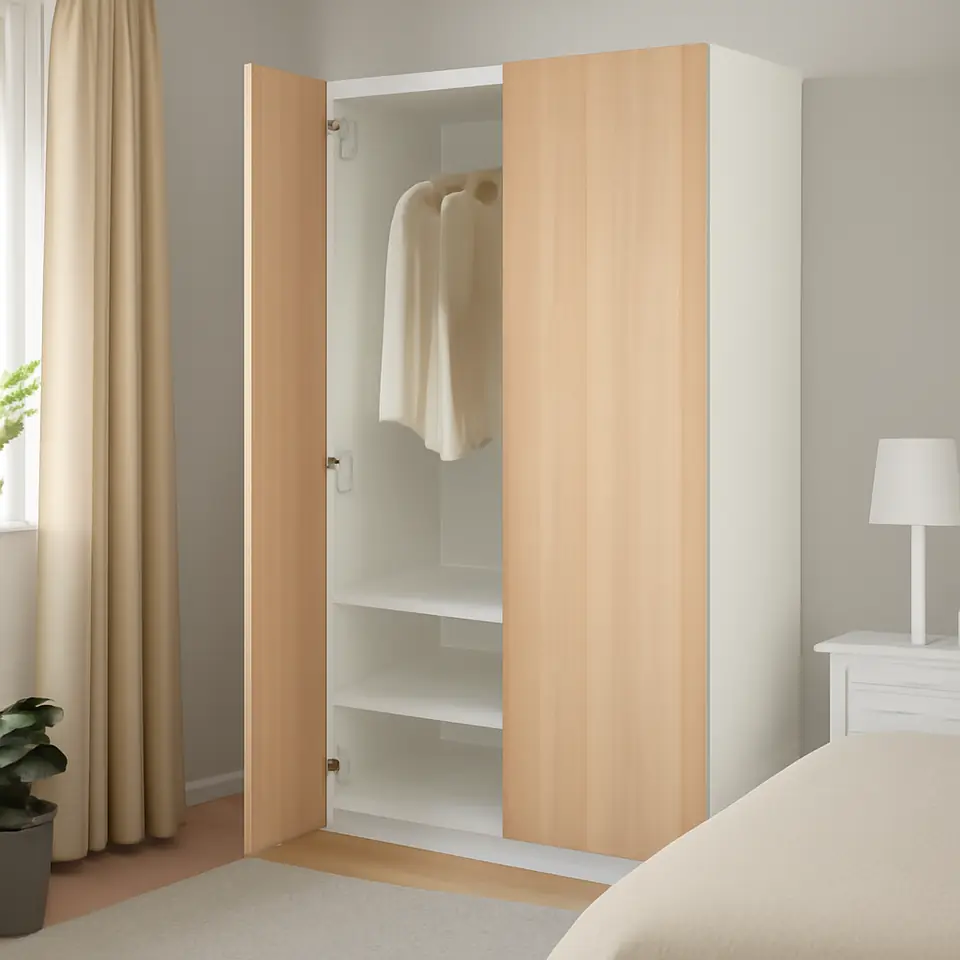 Møbelmontering PAX / FORSAND Garderobeskab, hvid/egetræsmønster med hvid bejdse, 100x60x201 cm | Billig & Hurtig i København