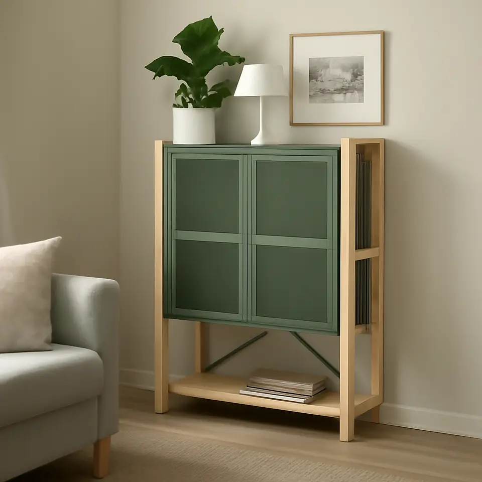 Møbelmontering IVAR Skab med låger, fyr/grågrøn net, 89x30x124 cm | Samling af Møbler i Rødovre & Kbh