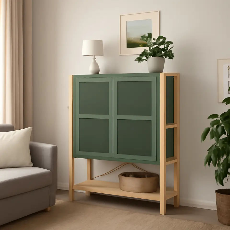 Møbelmontering IVAR Skab med låger, fyr/grågrøn net, 89x30x124 cm | Billig & Hurtig i København