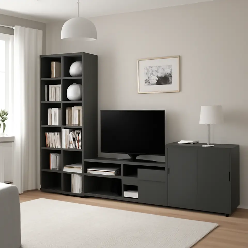 Møbelmontering VIHALS Tv-/opbevaringskombination, mørkegrå, 337x47x200 cm | Få et tilbud i dag