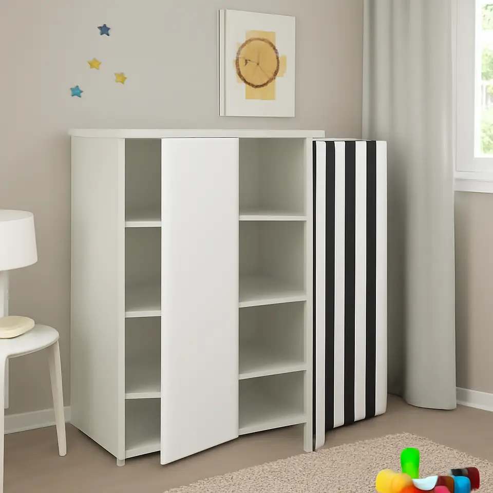 Møbelmontering SMÅSTAD / PLATSA Opbevaringskombination, hvid sort/hvid/stribet, 120x42x123 cm | Samling af Møbler i Rødovre & Kbh