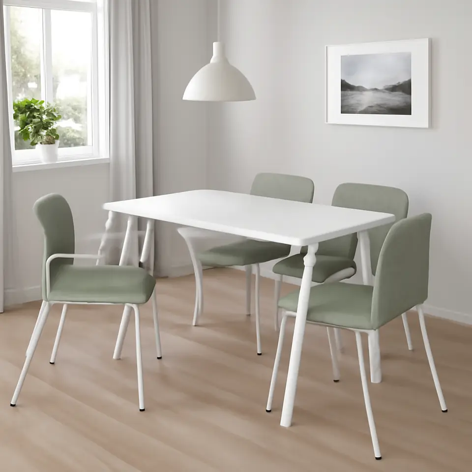 Møbelmontering TROTTEN / LÄKTARE Konferencebord og stole, hvid/lysegrøn, 120×70 cm | Fast Pris i Storkøbenhavn