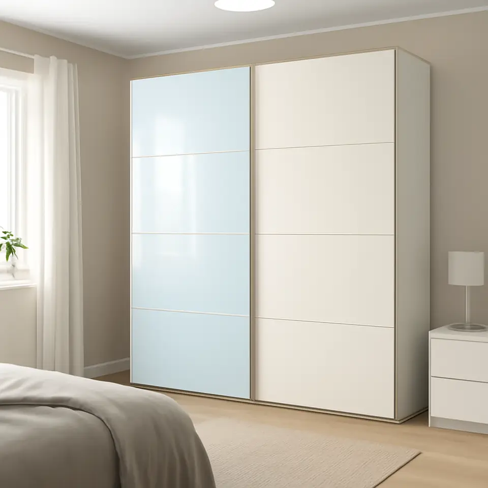 Møbelmontering AULI / FÄRVIK Skydedørspar, spejl/hvidt glas, 200×236 cm | Fast Pris i Storkøbenhavn