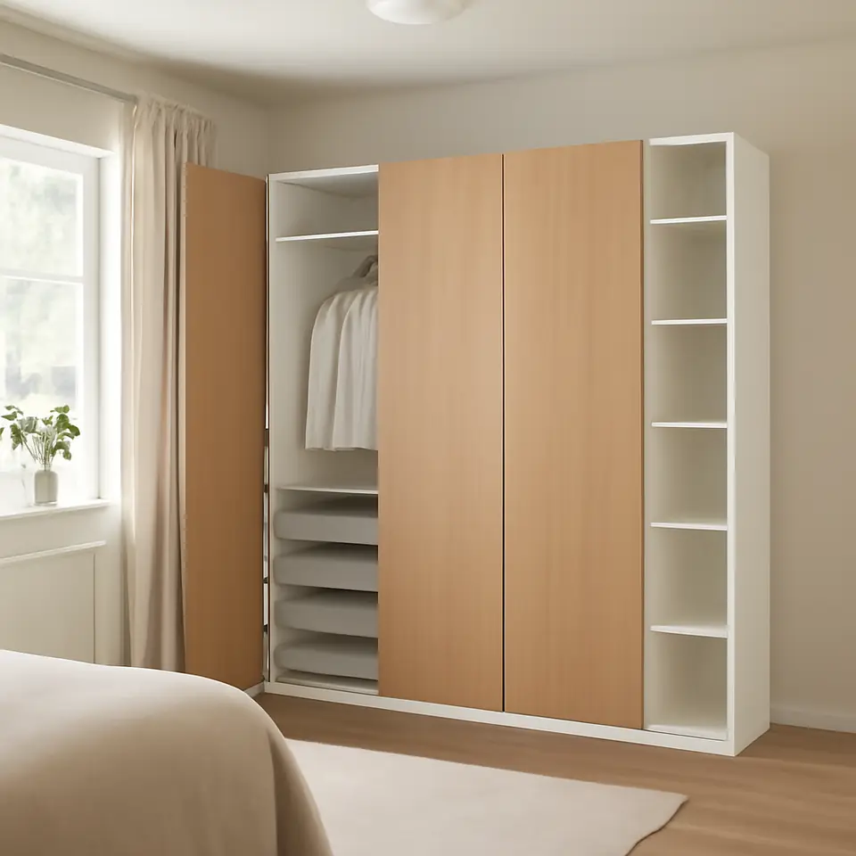 Møbelmontering PAX / STORKLINTA Garderobekombination, hvid/egetræsmønstret, 250x60x236 cm | Få et tilbud i dag