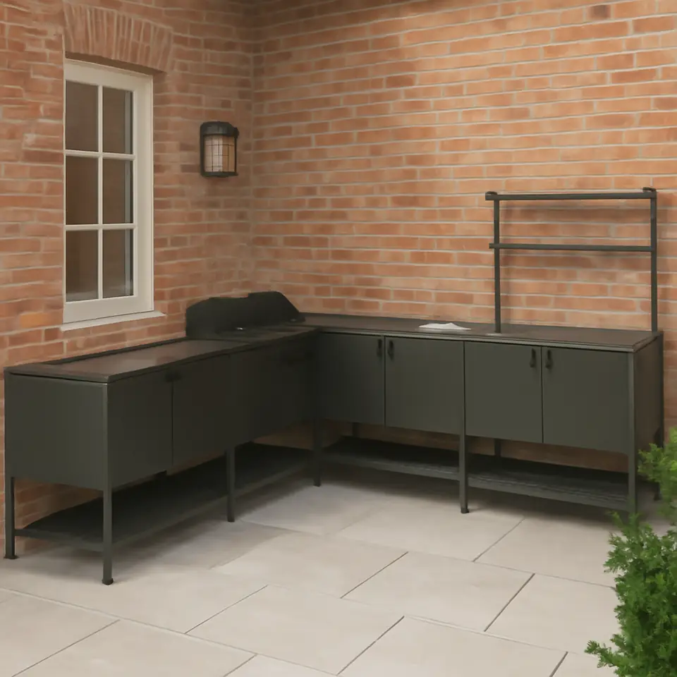 Møbelmontering BÅTSKÄR Udekøkken m kulgrill+vask, mørkegrå, 300×300 cm | Billig & Hurtig i København