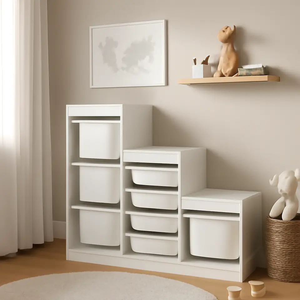 Møbelmontering TROFAST Opbevaringskombination med bokse, hvid/hvid, 99x44x94 cm | Billig & Hurtig i København