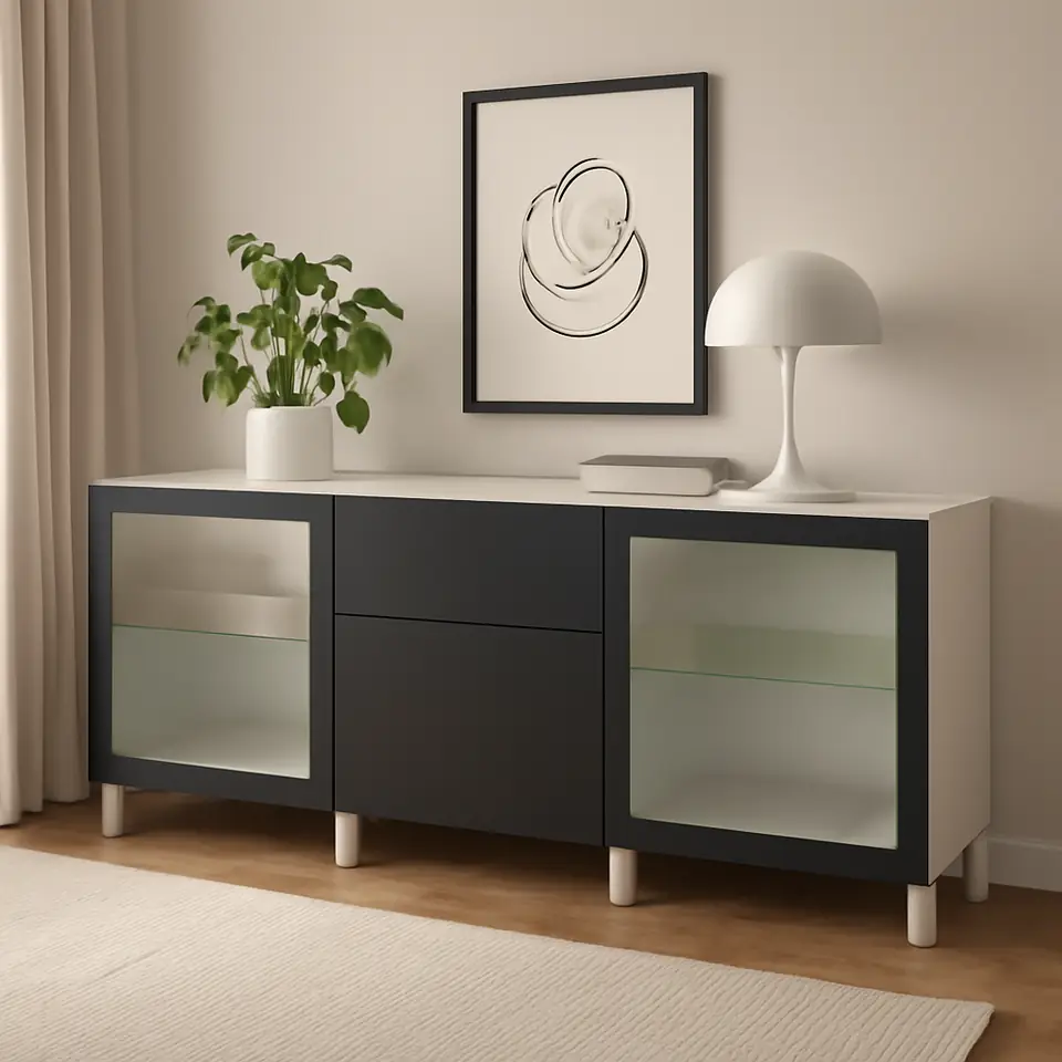 Møbelmontering BESTÅ Opbevaring med skuffer, hvid Lappviken/Stubbarp/Fällsvik antracit, 180x42x74 cm | Billig & Hurtig i København
