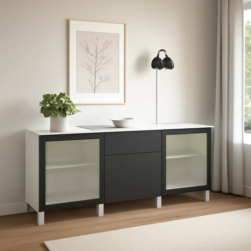 Møbelmontering BESTÅ Opbevaring med skuffer, hvid Lappviken/Stubbarp/Fällsvik antracit, 180x42x74 cm | Samling af Møbler i Rødovre & Kbh