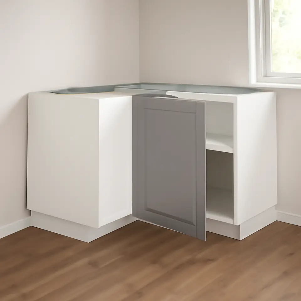 Møbelmontering METOD Hjørneunderskab med hylde, hvid/Bodbyn grå, 128×68 cm | Billig & Hurtig i København