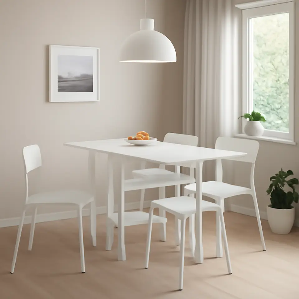 Møbelmontering VIHALS / VIHALS Bord og 4 stole, klapbord hvid/hvid, 39/95/151×90 cm | Få et tilbud i dag