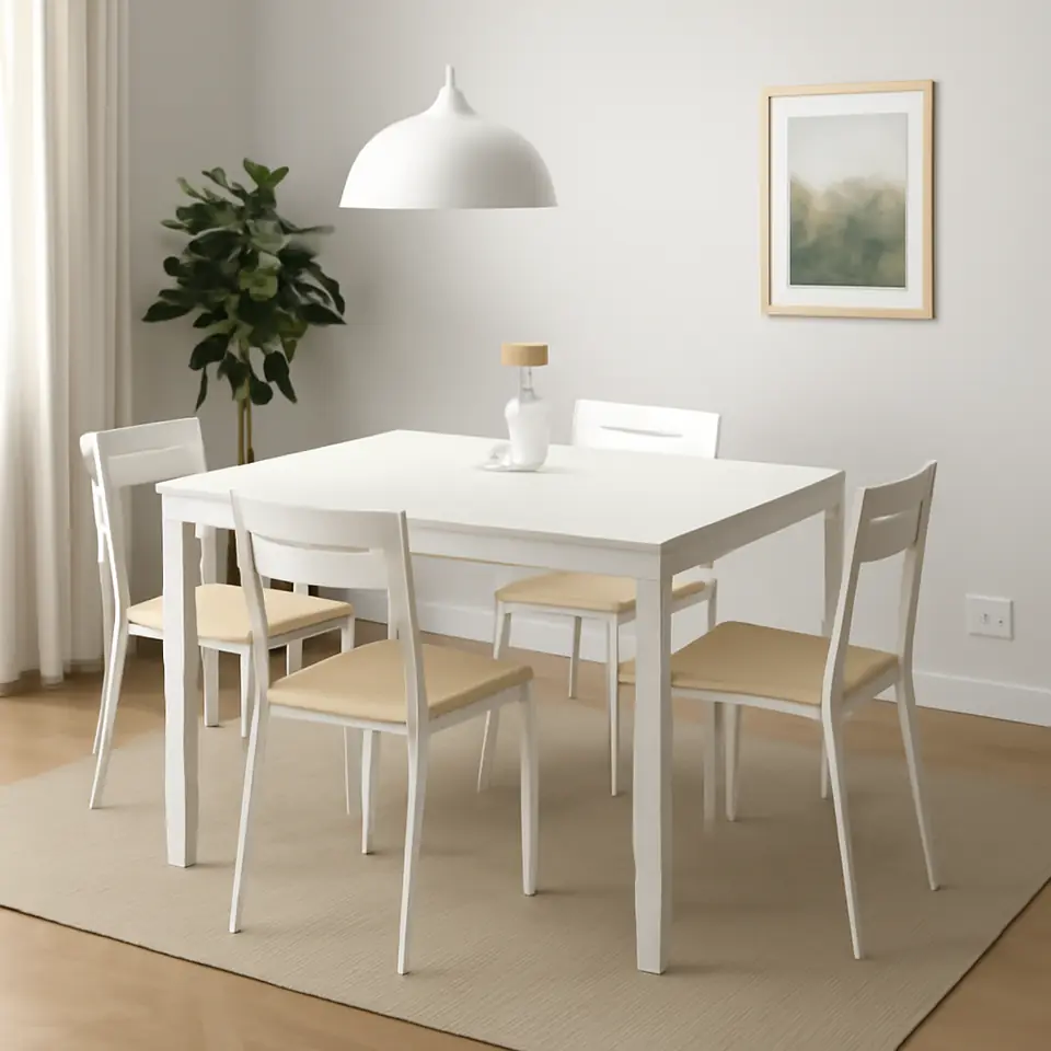 Møbelmontering VIHALS / BUSLÄTT Bord og 4 stole, hvid hvid/hvid fyr, 125×74 cm | Samling af Møbler i Rødovre & Kbh