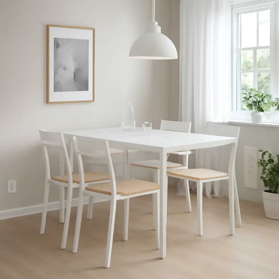 Møbelmontering VIHALS / BUSLÄTT Bord og 4 stole, hvid hvid/hvid fyr, 125×74 cm | Billig & Hurtig i København