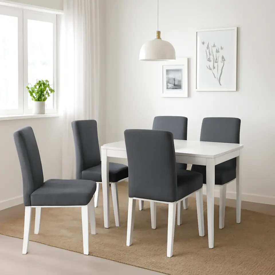 Møbelmontering NÄSINGE / BERGMUND Bord og 4 stole, hvid/GUNNARED mellemgrå hvid, 130/190×80 cm | Samling af Møbler i Rødovre & Kbh