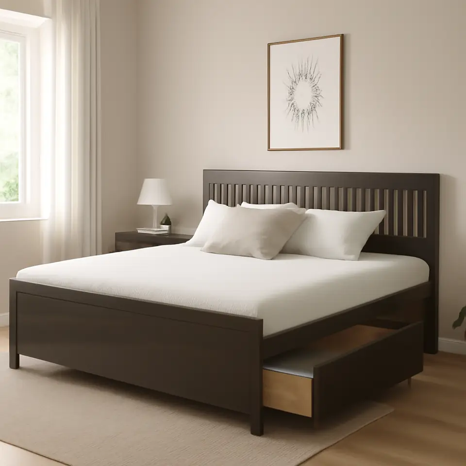 Møbelmontering IDANÄS Sengestel med opbevaring, mørkebrun bejdset, 180×200 cm | Professionel Møbelmontør