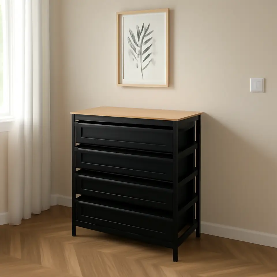 Møbelmontering BROR Arbejdsbord med skuffer, sort/fyrretræskrydsfiner, 85x40x89 cm | Få et tilbud i dag