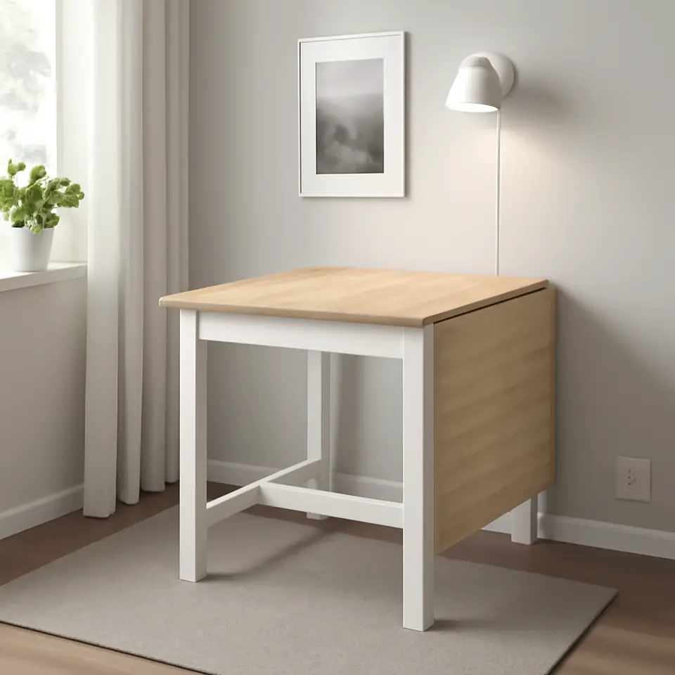 Møbelmontering PINNTORP Klapbord, lysebrun med bejdse/hvid bejdse, 67/124×75 cm | Billig & Hurtig i København
