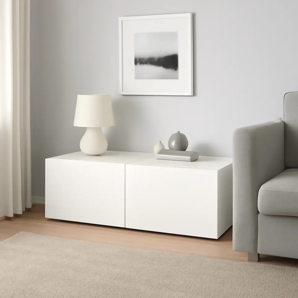 Møbelmontering BESTÅ Reol med døre, hvid/Lappviken hvid, 120x42x38 cm | Fast Pris i Storkøbenhavn