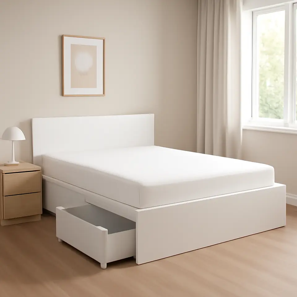 Møbelmontering MALM Sengestel, højt, med 2 sengeskuffer, hvid/Lönset, 160×200 cm | Professionel Møbelmontør