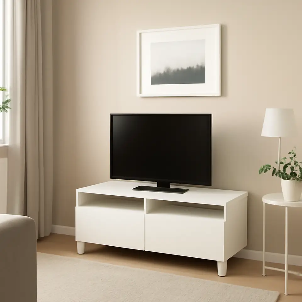 Møbelmontering BESTÅ Tv-bord med skuffer, hvid/Lappviken/Stubbarp hvid, 120x42x48 cm | Fast Pris i Storkøbenhavn