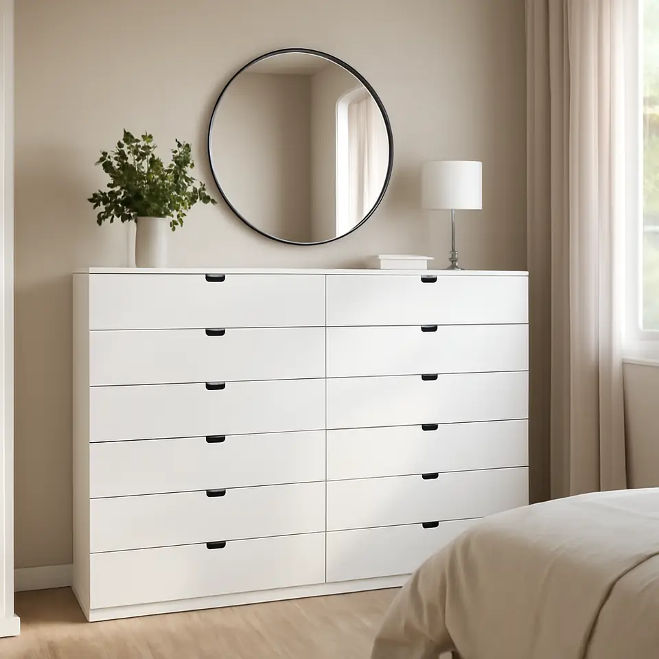 Møbelmontering NORDLI Kommode med 12 skuffer, hvid, 160×145 cm | Professionel Møbelmontør