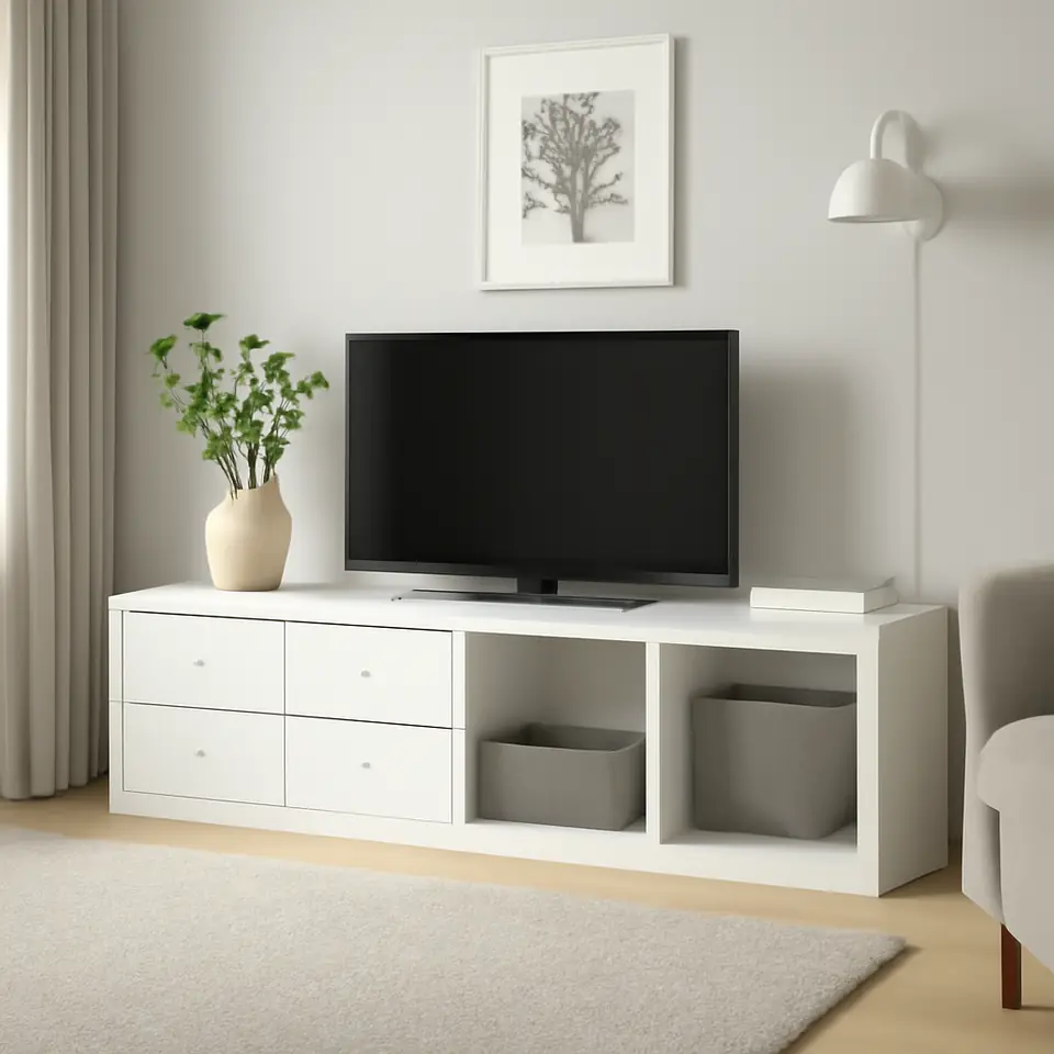 Møbelmontering KALLAX Reol med 2 indsatser, med 4 skuffer/hvid, 147×42 cm | Få et tilbud i dag