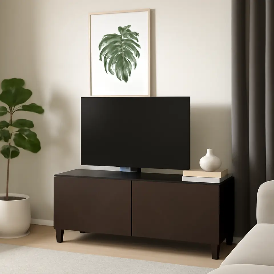 Møbelmontering BESTÅ Tv-bord med låger, sortbrun Hedeviken/Stubbarp/mørkebrun egetræsfiner med bejdse, 120x42x48 cm | Samling af Møbler i Rødovre & Kbh