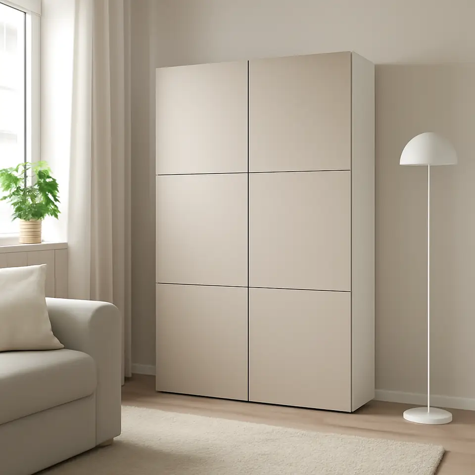 Møbelmontering BESTÅ Opbevaring med låger, hvid/Lappviken lys gråbeige, 120x42x193 cm | Professionel Møbelmontør
