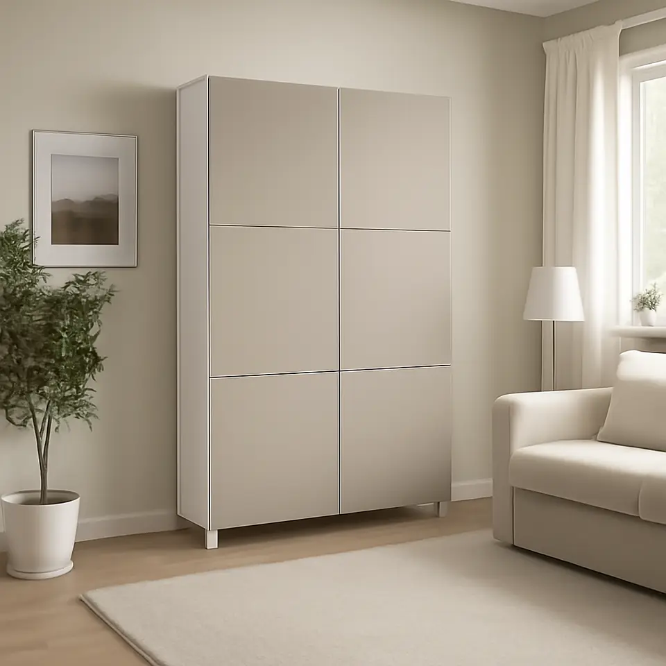 Møbelmontering BESTÅ Opbevaring med låger, hvid/Lappviken lys gråbeige, 120x42x193 cm | Professionel Møbelmontør