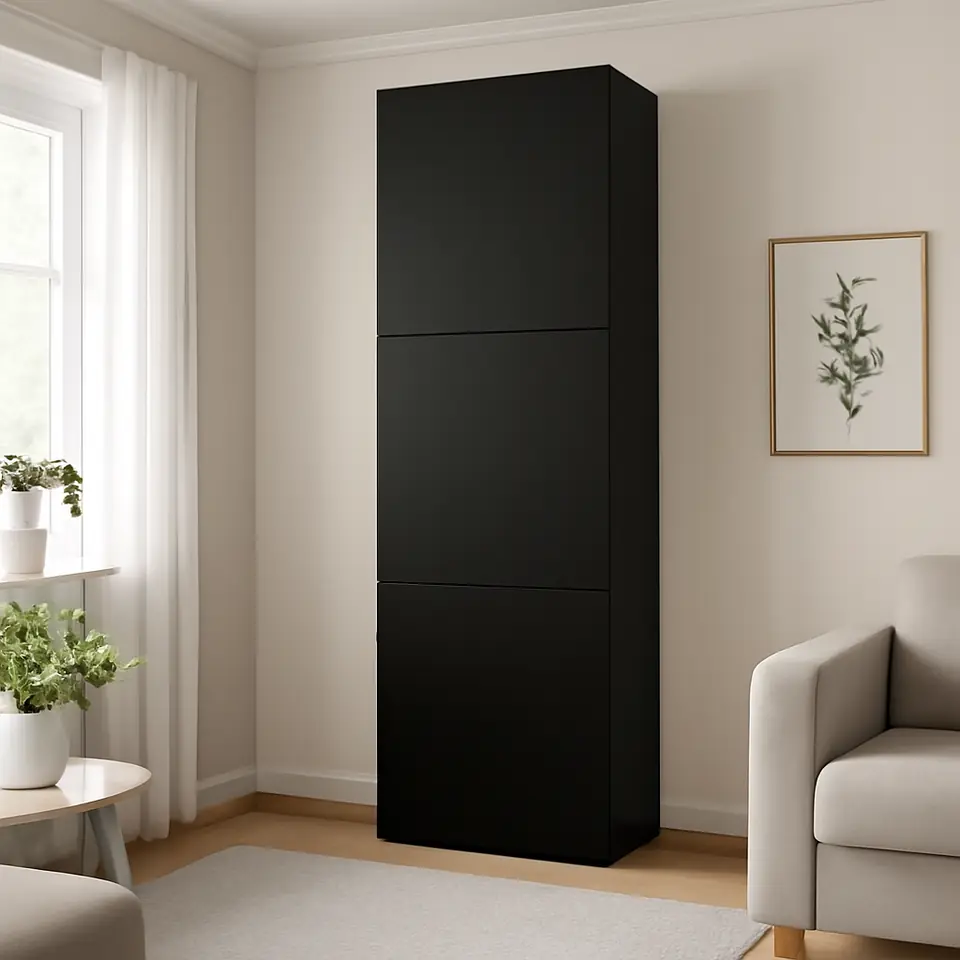 Møbelmontering BESTÅ Reol med døre, sortbrun/Lappviken sortbrun, 60x42x193 cm | Professionel Møbelmontør